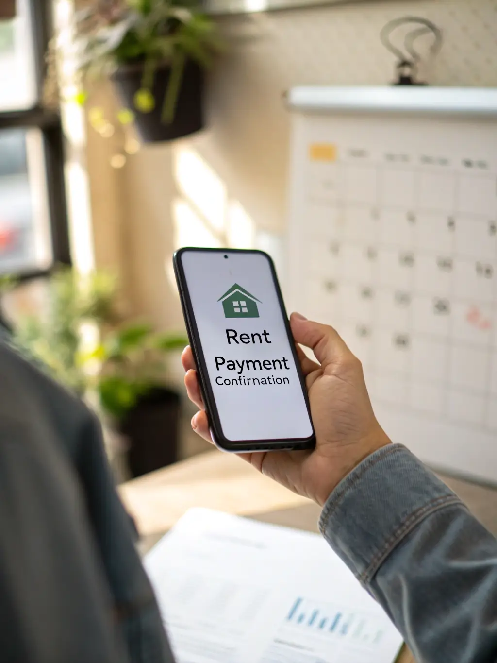 A digital illustration of a person sending information via a smartphone, with icons representing address, rent amount, and lease dates floating around the phone, symbolizing the initial step of providing lease details to Ries Relocation.